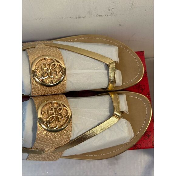 Guess sandals gold size 9 natural mult leather GWredell new - Picture 2 of 6